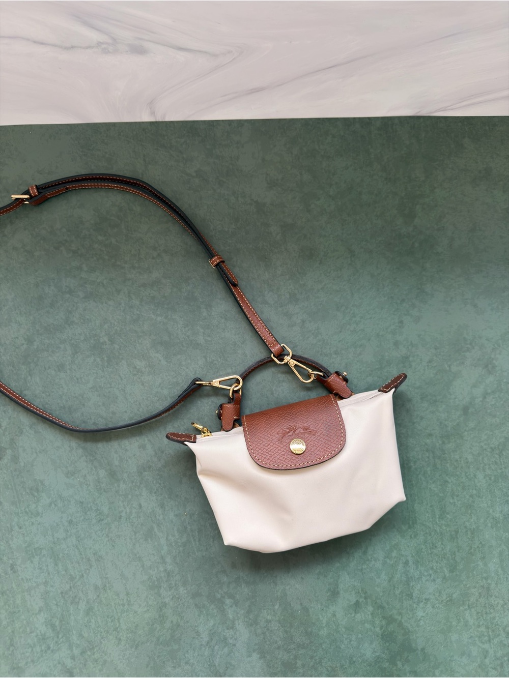 Longchamp Cream Crossbody with Brown Leather Flap